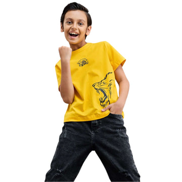 Official CSK Merch - Yellow Leo Print Kids T-Shirt