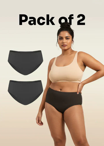 2 Pack - Black Mid-waist Absorbent Underwear