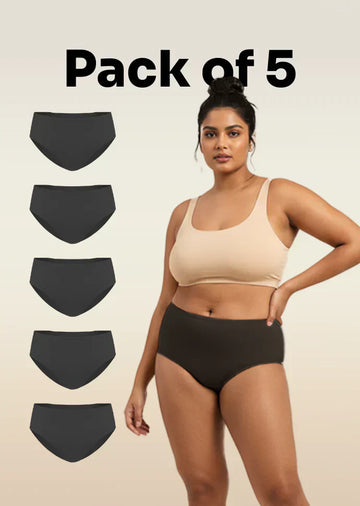 5 Pack - Black Mid-waist Absorbent Underwear