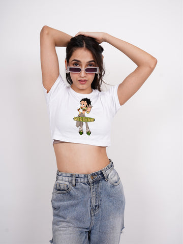 Betty Boop Talk To The Hand : Burger Bae Round Neck Crop Baby Tee For Women