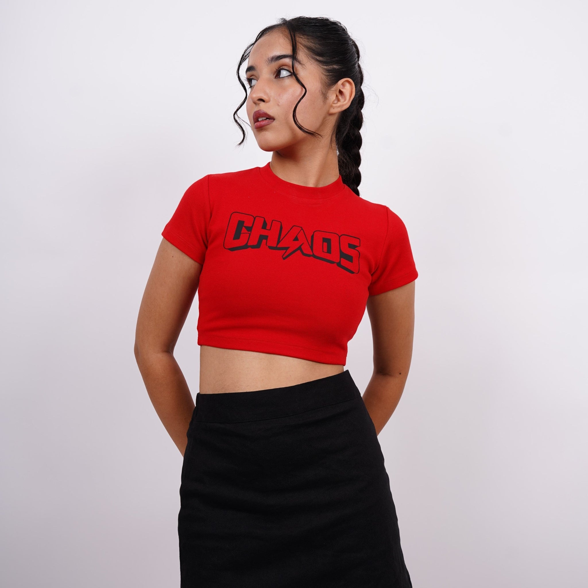 Chaos  : Burger Bae Round Neck Crop Baby Tee For Women