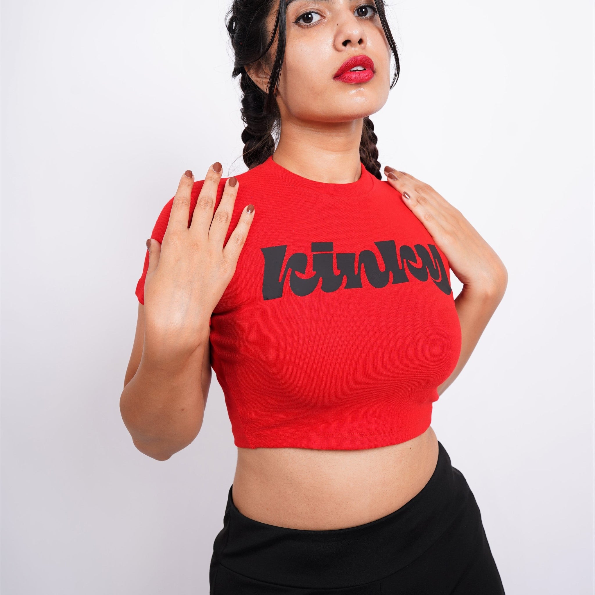 Kinky : Burger Bae Round Neck Crop Baby Tee For Women
