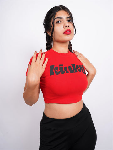 Kinky : Burger Bae Round Neck Crop Baby Tee For Women