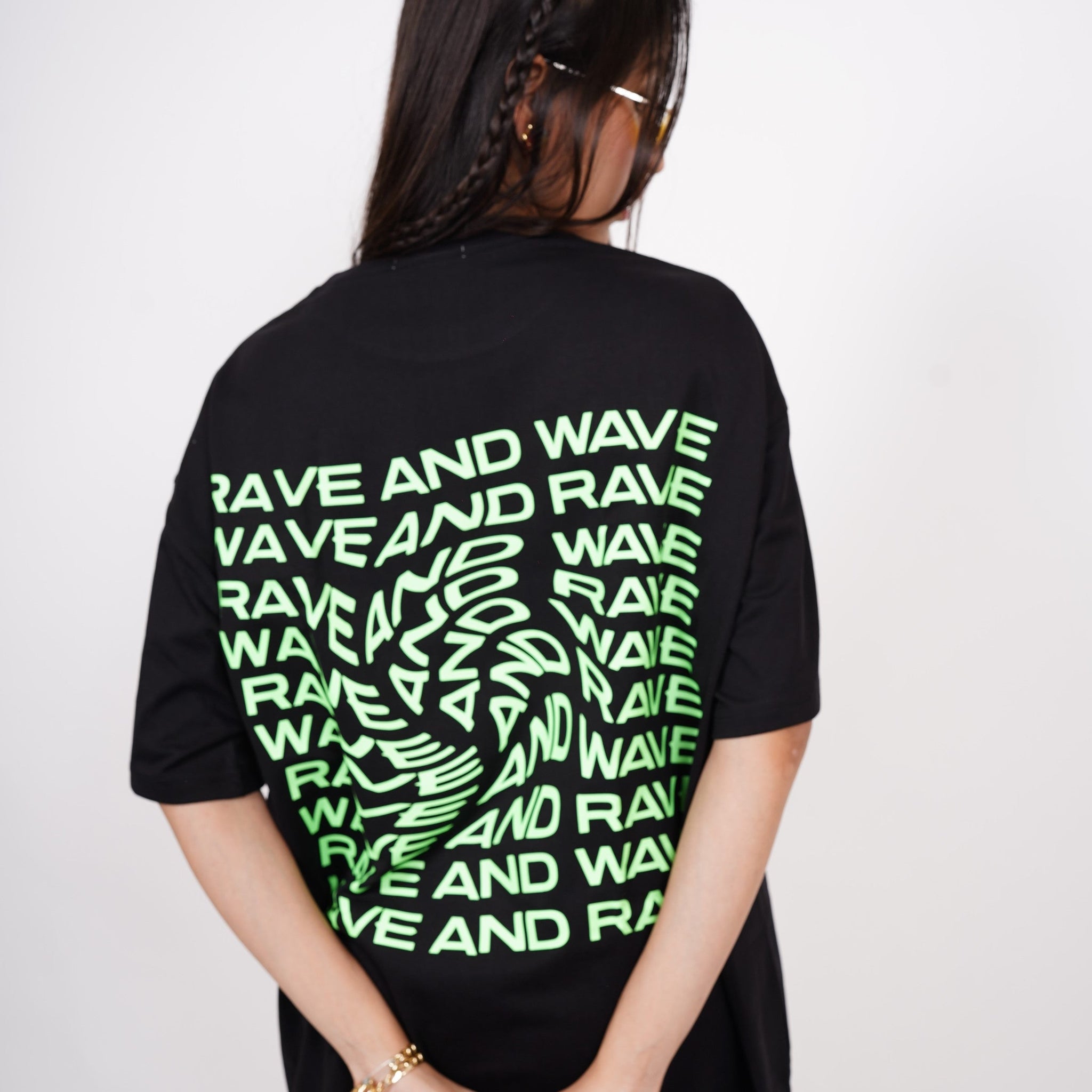 Rave & Wave (Green Glow) Drop:Sleeved Tee   For Men and Women