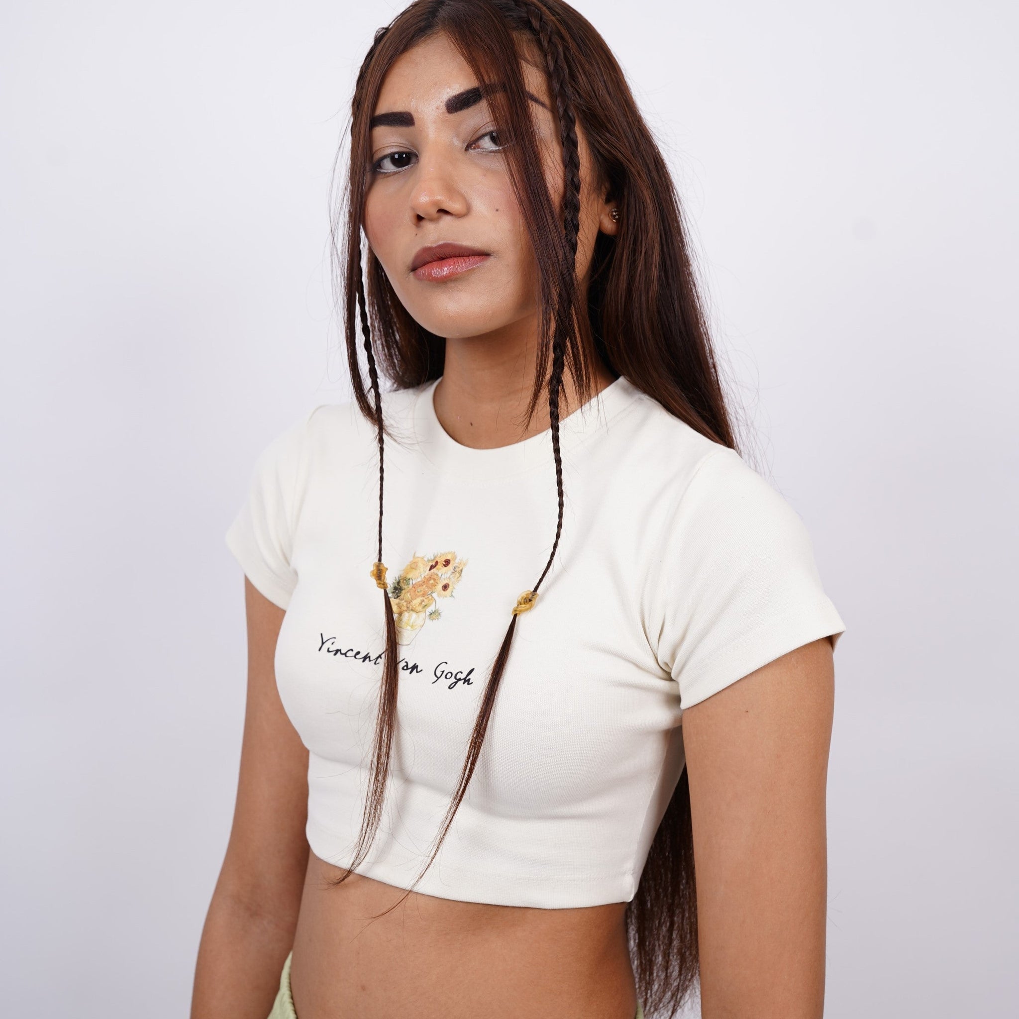Van Gogh x Burger Sunflower Vase baby tee For Women