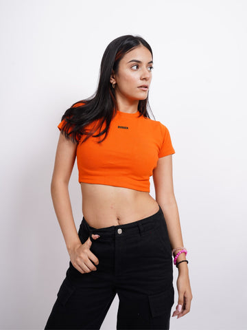 Minimal Burger logo : Baby Tee (Bright Orange) for Women