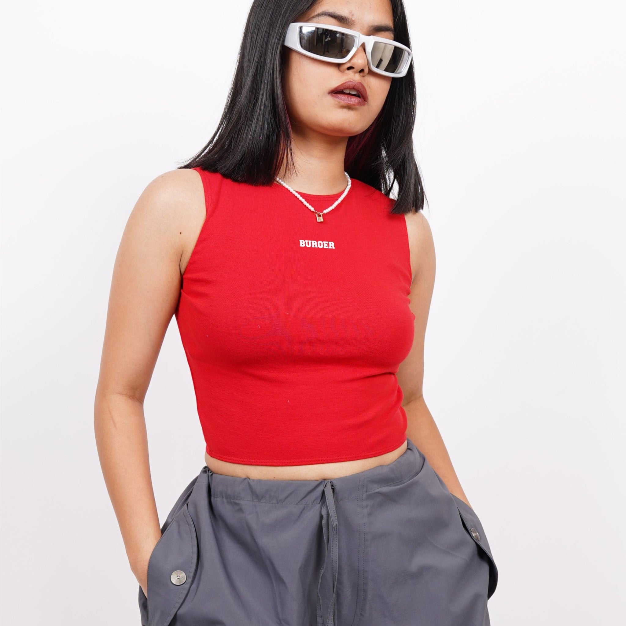 Minimal Burger Logo : Rachel Tank (Red) For Women