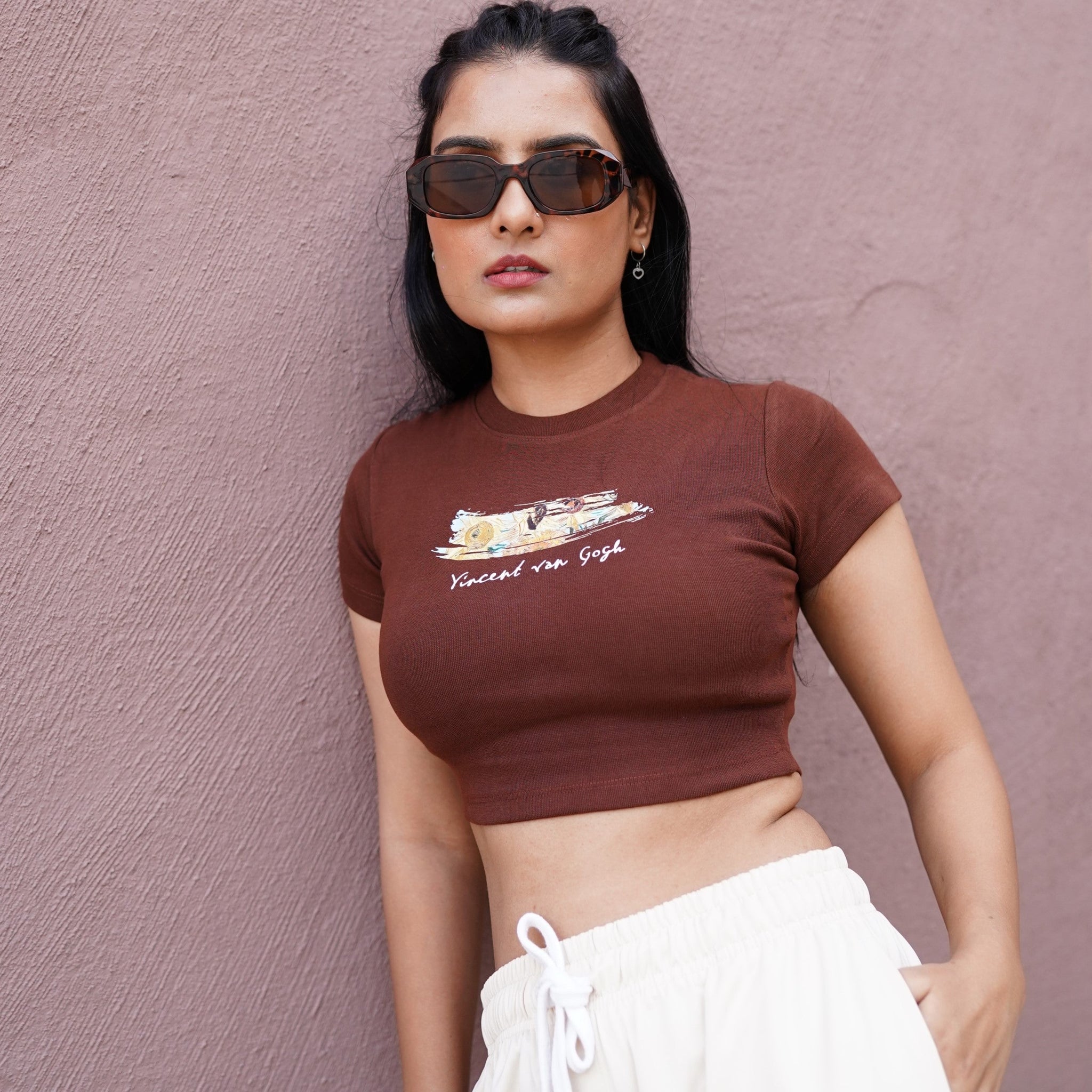 Van Gogh x Burger Brushstroke Sunflower baby tee For Women