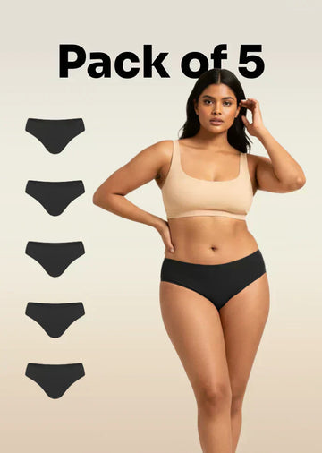 5 Pack - Black Low-waist Absorbent Underwear