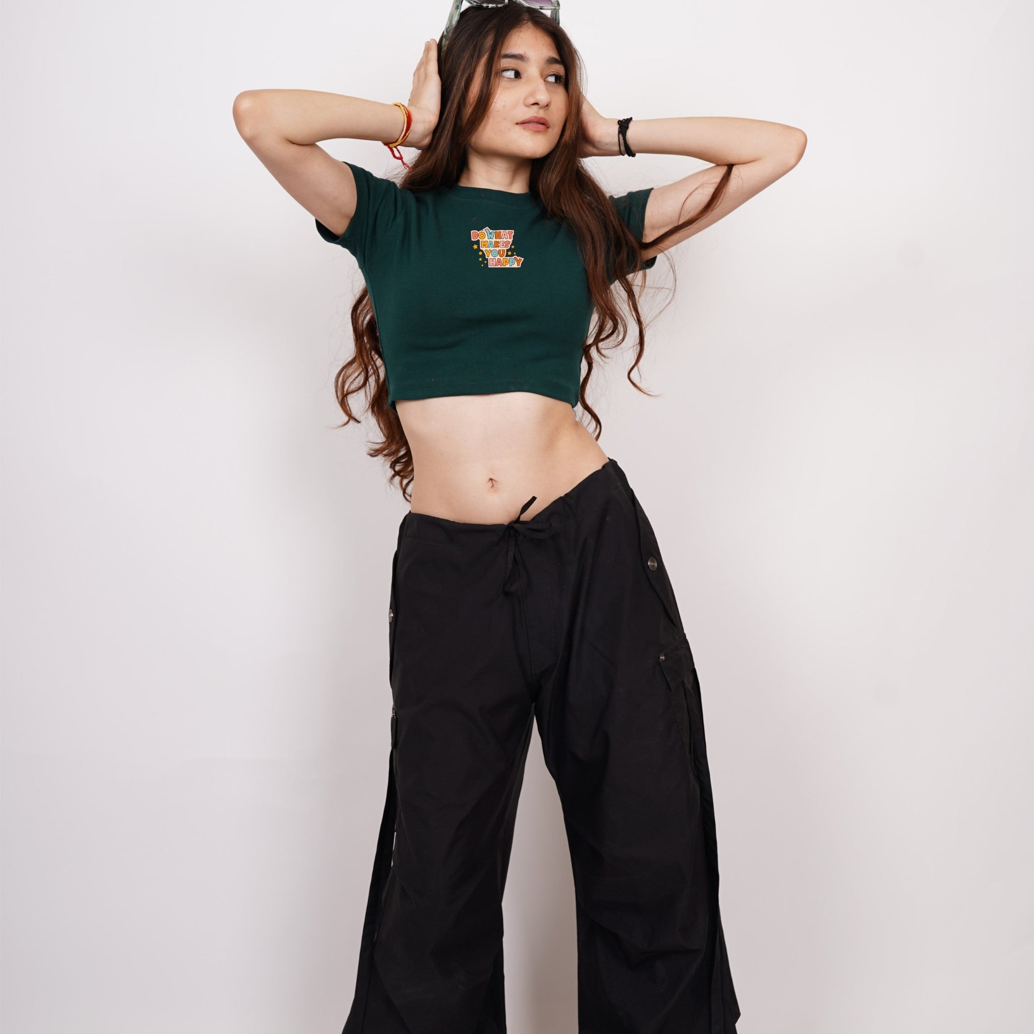 Do What Makes You Happy : Burger Bae Round Neck Crop Baby Tee For Women