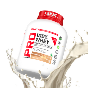 GNC Pro Performance 100% Whey Protein | New Formulation | 24g Protein, 5.7g BCAAs, 12.3g EAAs | Added DigeZyme® |  Low Carb (4.51g), No Added Sugar I Mawa Kulfi I 1.81 Kg