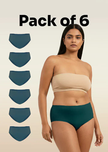 6 Pack - Teal Mid-waist Absorbent Underwear
