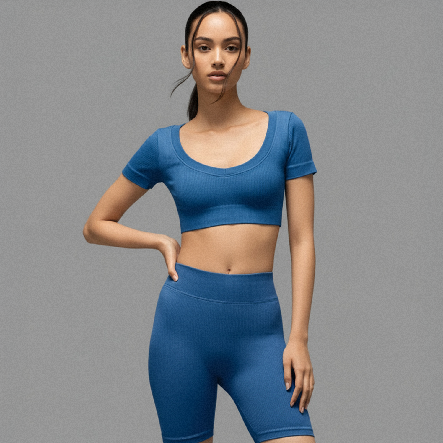 Limitless snatched v neckline Crop Top-  Royal Blue