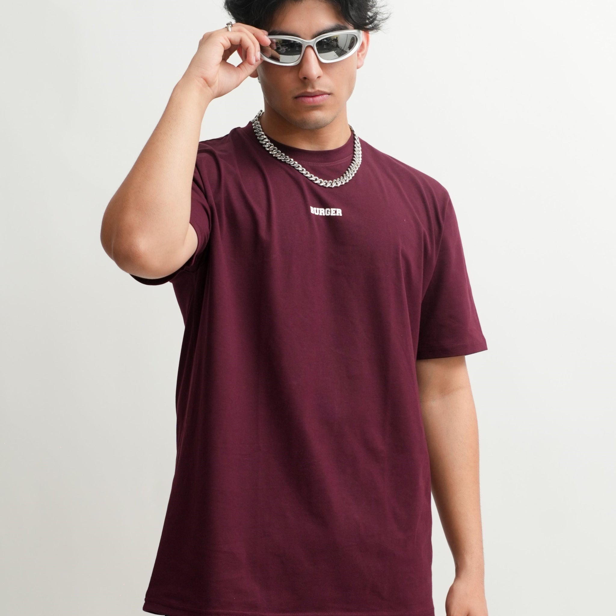 Minimal Burger Logo : Burger Bae Oversized  Tee For Men and Women
