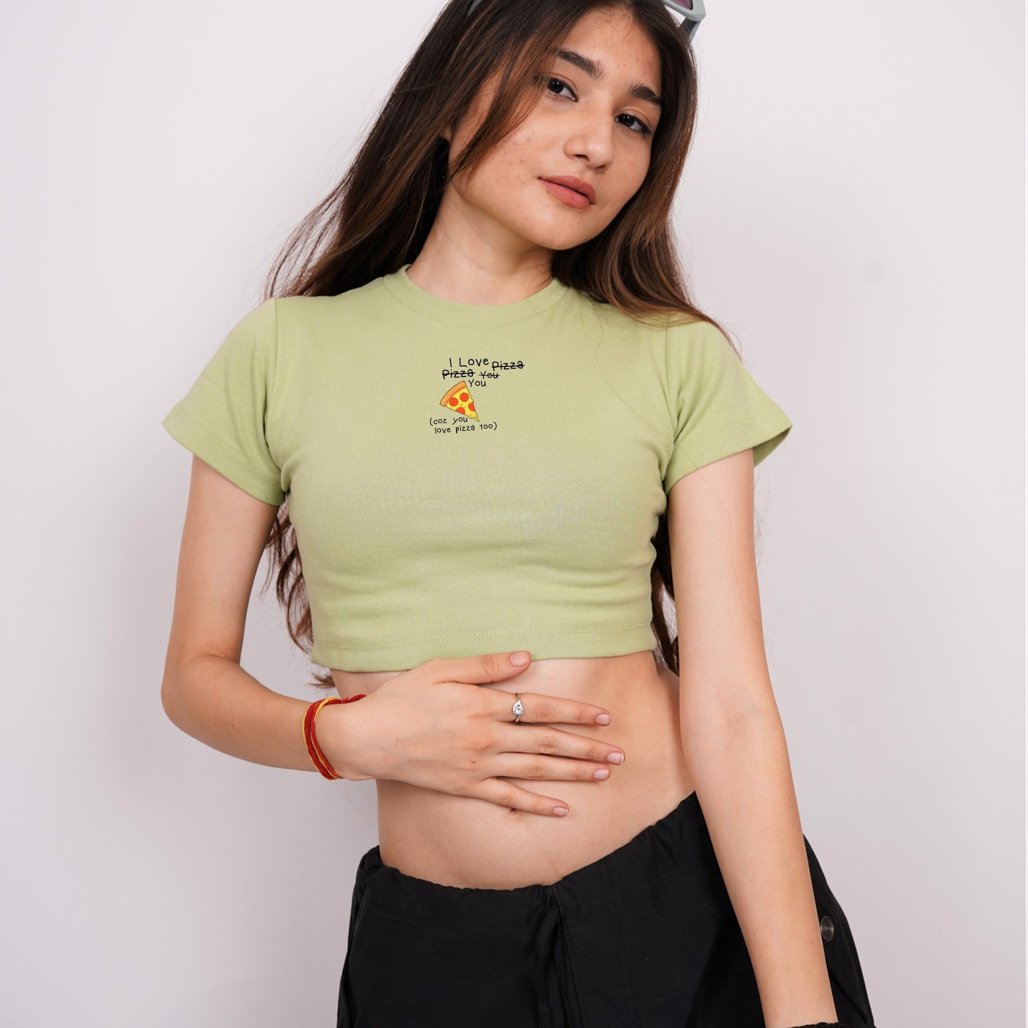 I Love Pizza : Burger Bae Round Neck Crop Baby Tee For Women