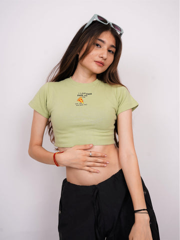 I Love Pizza : Burger Bae Round Neck Crop Baby Tee For Women