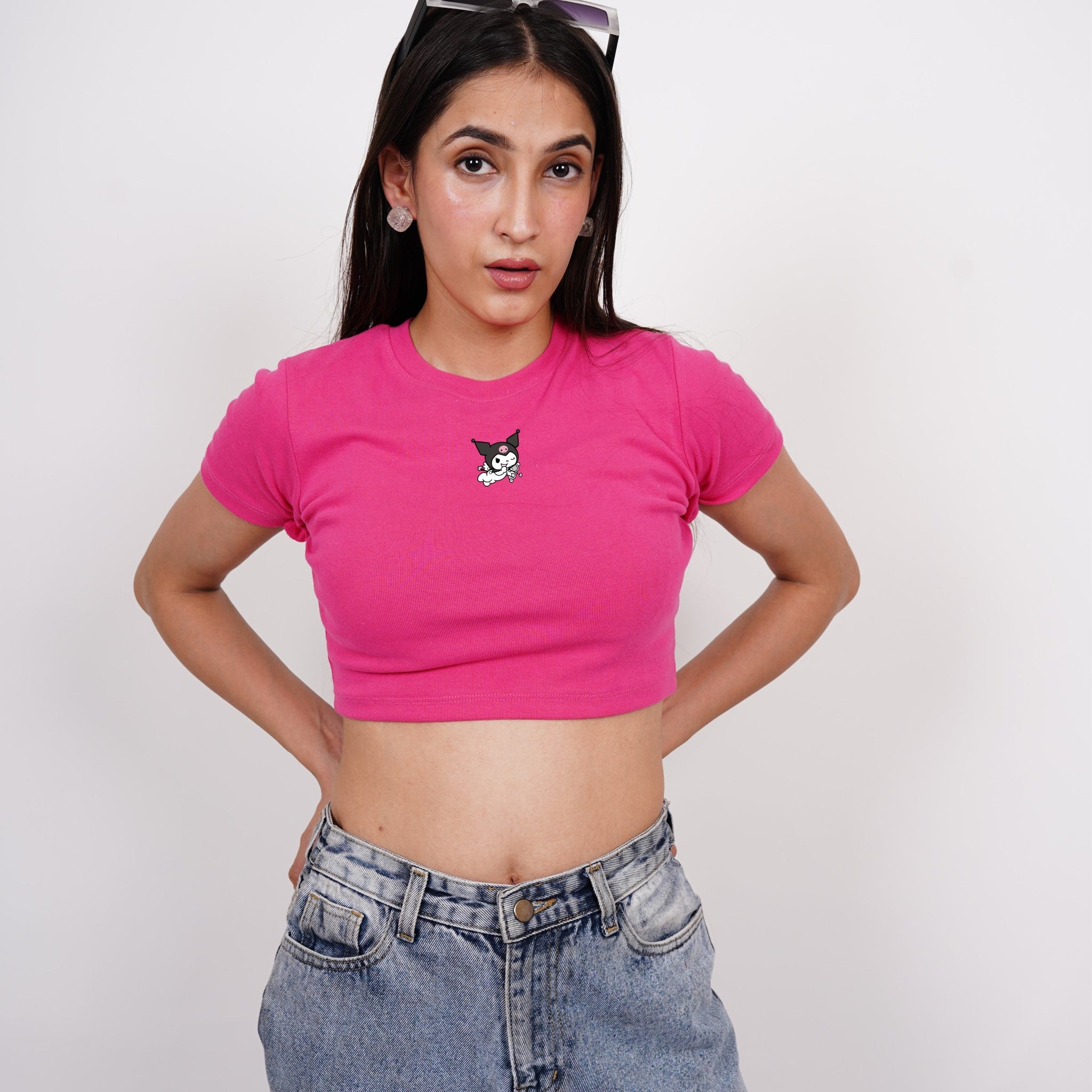 Kuromi Cupid  : Burger Bae Round Neck Crop Baby Tee For Women