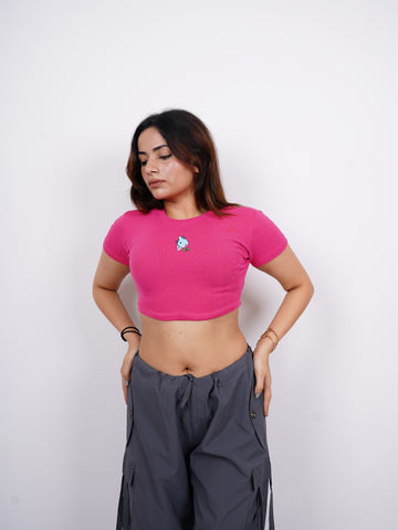 Mang BT21 : Burger Bae Round Neck Crop Baby Tee For Women