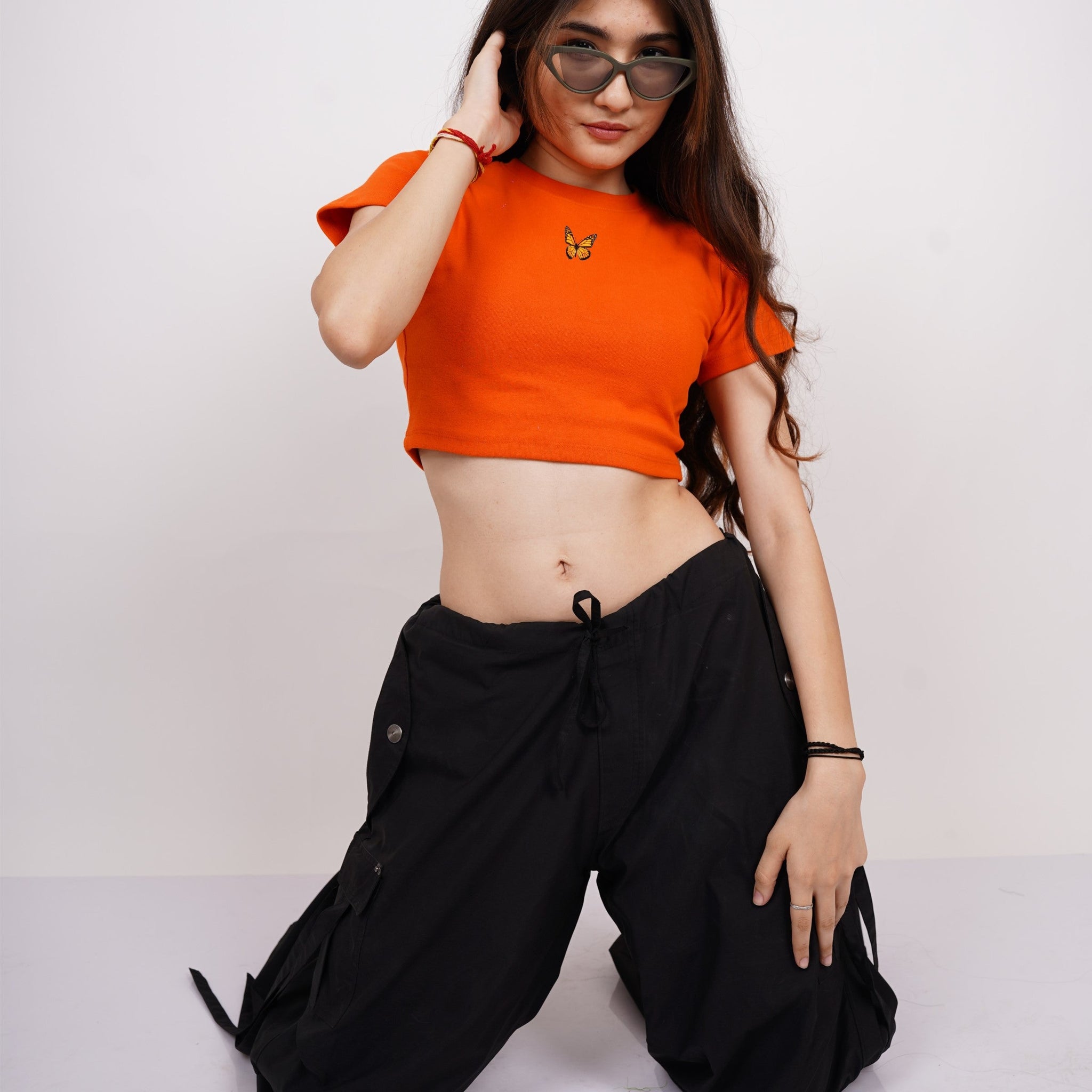Monarch : Burger Bae Round Neck Crop Baby Tee For Women