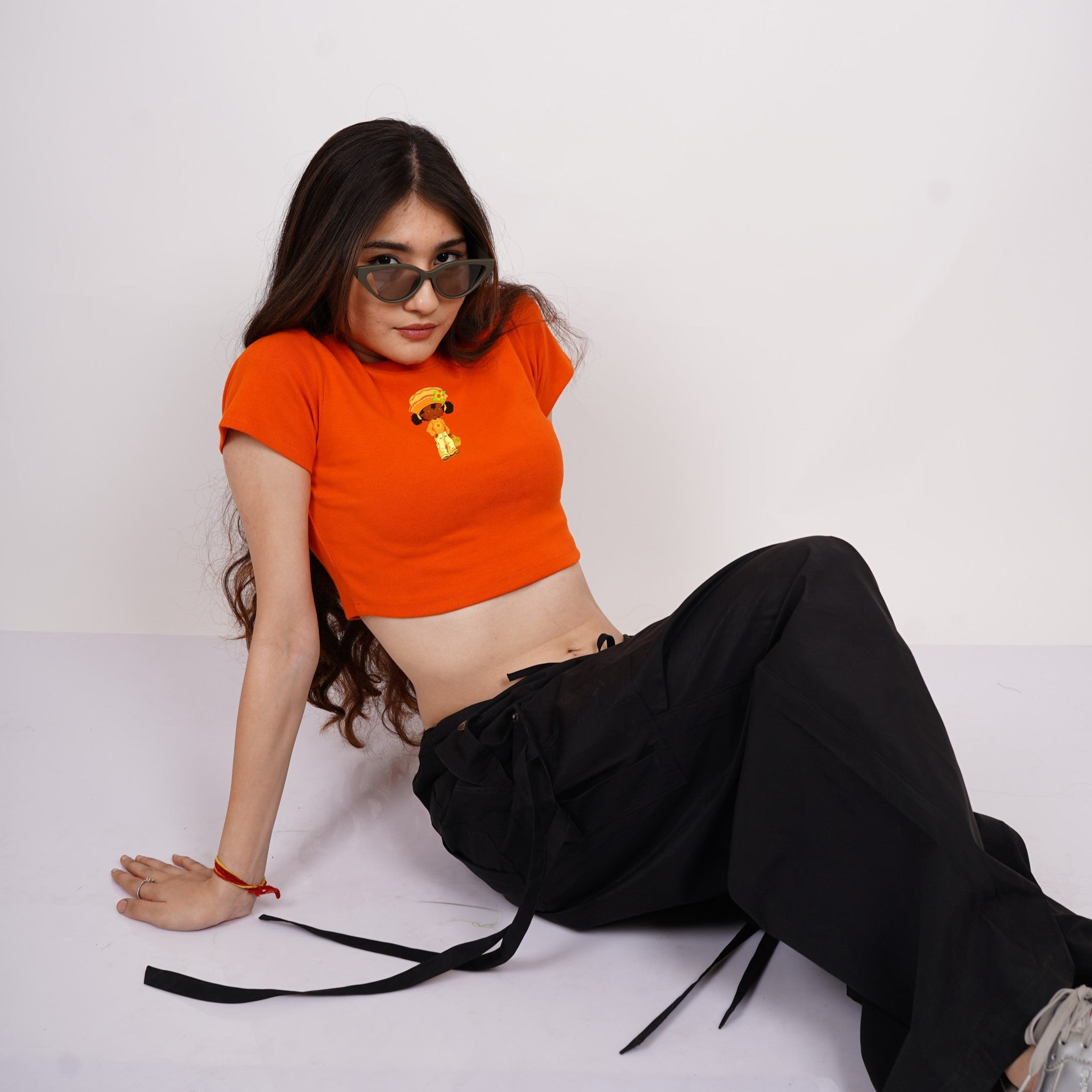 Orange Blossom : Burger Bae Round Neck Crop Baby Tee For Women