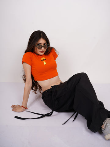 Orange Blossom : Burger Bae Round Neck Crop Baby Tee For Women
