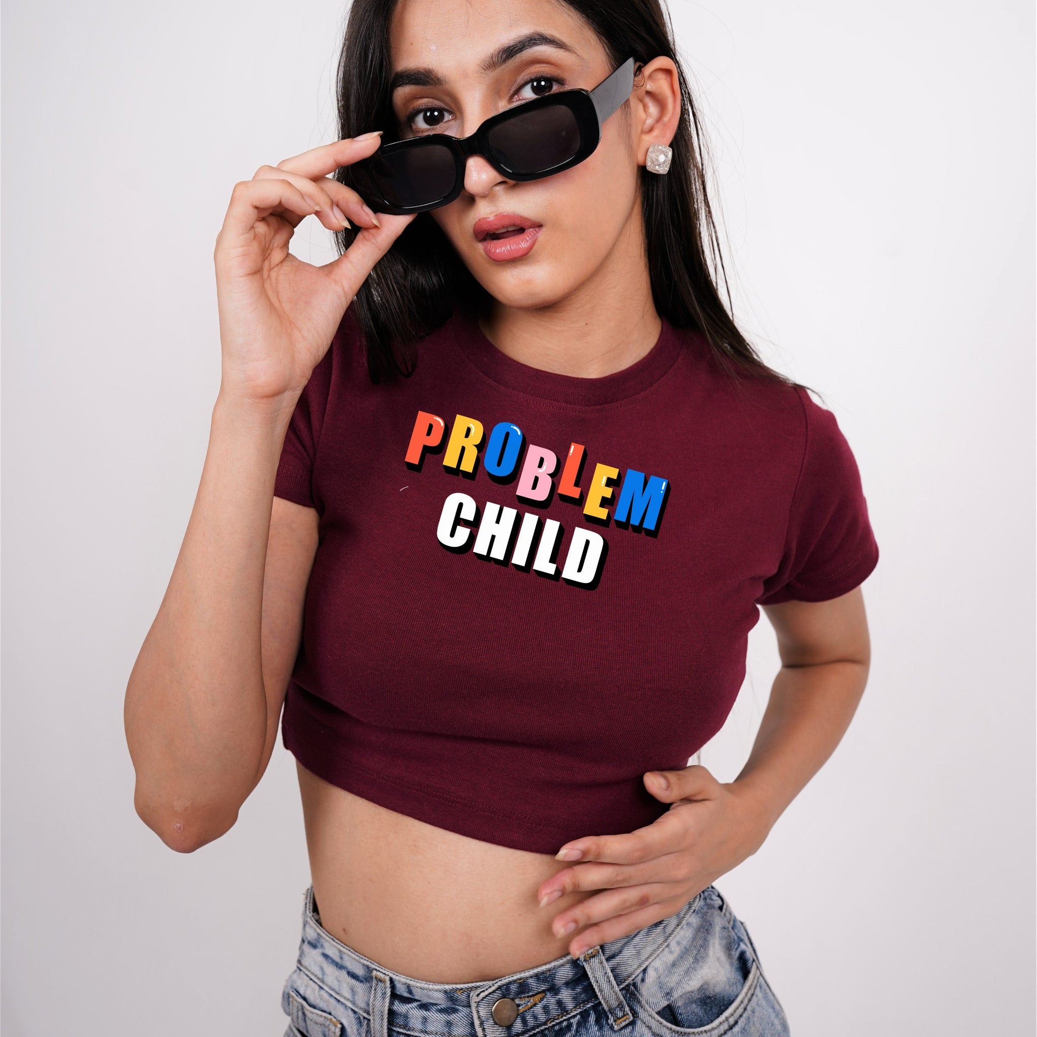 Problem Child : Burger Bae Round Neck Crop Baby Tee For Women