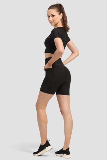 Laser Cut Shorts Tights Black