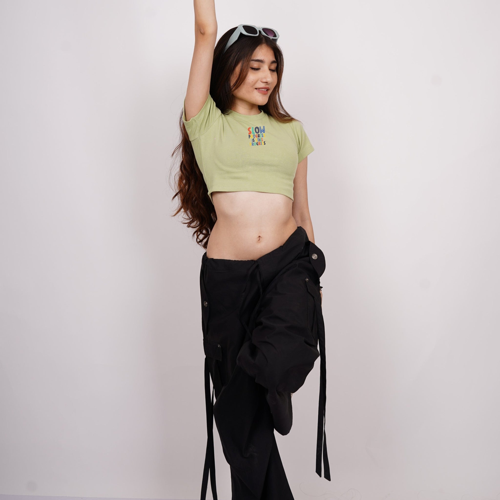 Slow Progress Is Still Progress : Burger Bae Round Neck Crop Baby Tee For Women
