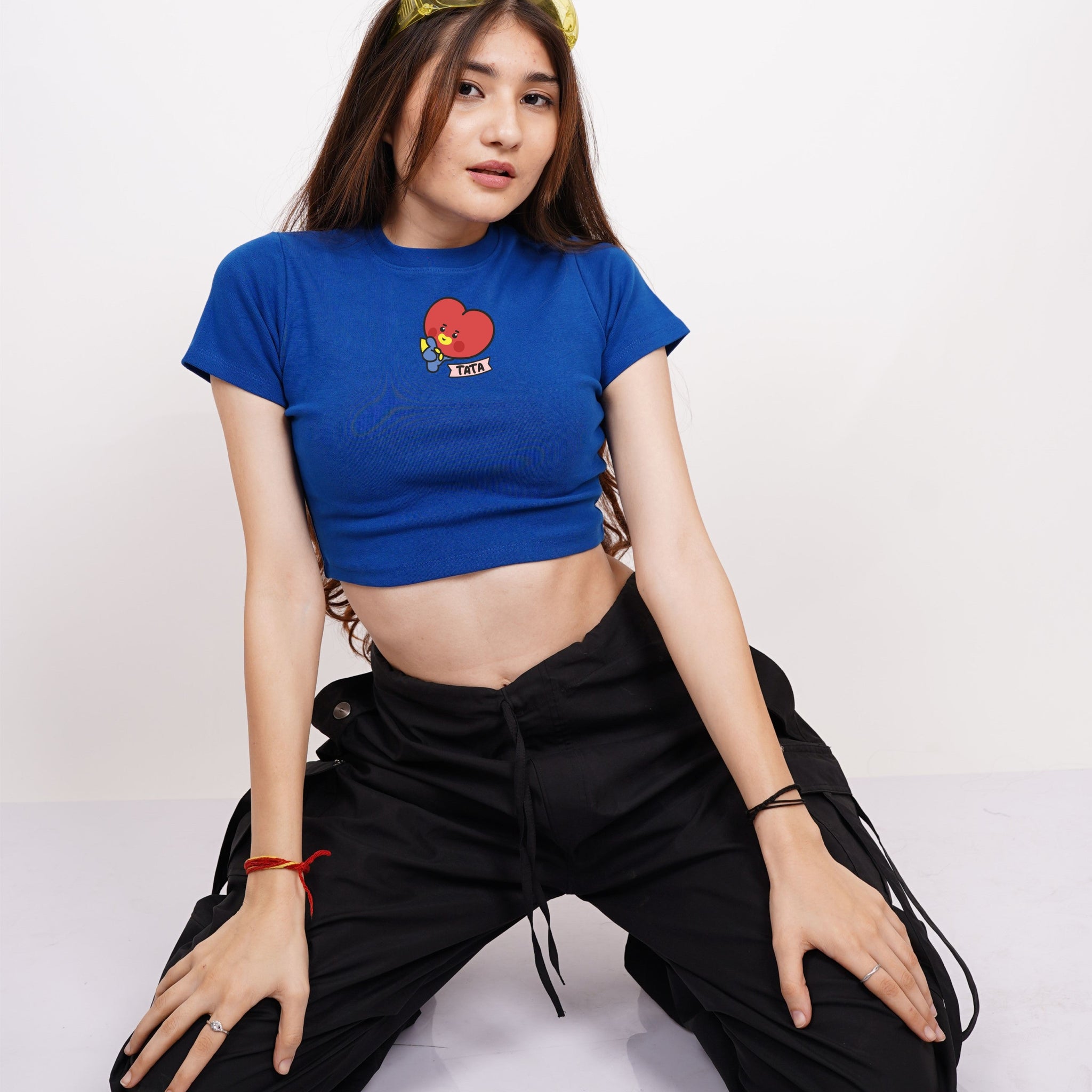 Tata BT21 : Burger Bae Round Neck Crop Baby Tee For Women