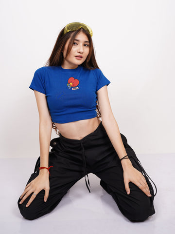 Tata BT21 : Burger Bae Round Neck Crop Baby Tee For Women