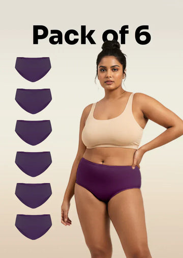 6 Pack - Violet Mid-waist Absorbent Underwear
