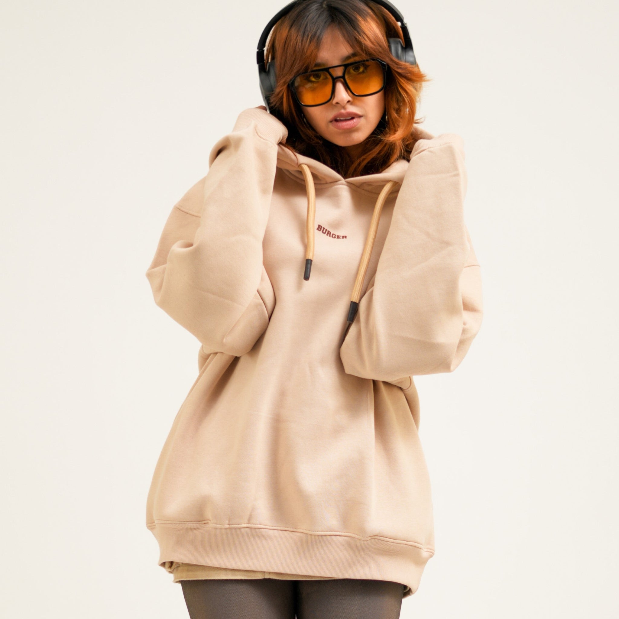 Milky Beige : Ye Burger Logo Heavyweight Baggy Hoodie For Men and Women