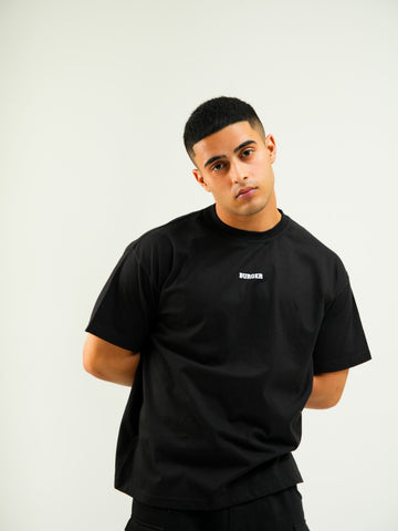 Minimal Burger Logo : Round Neck Drop Sleeved Tee For Men and Women