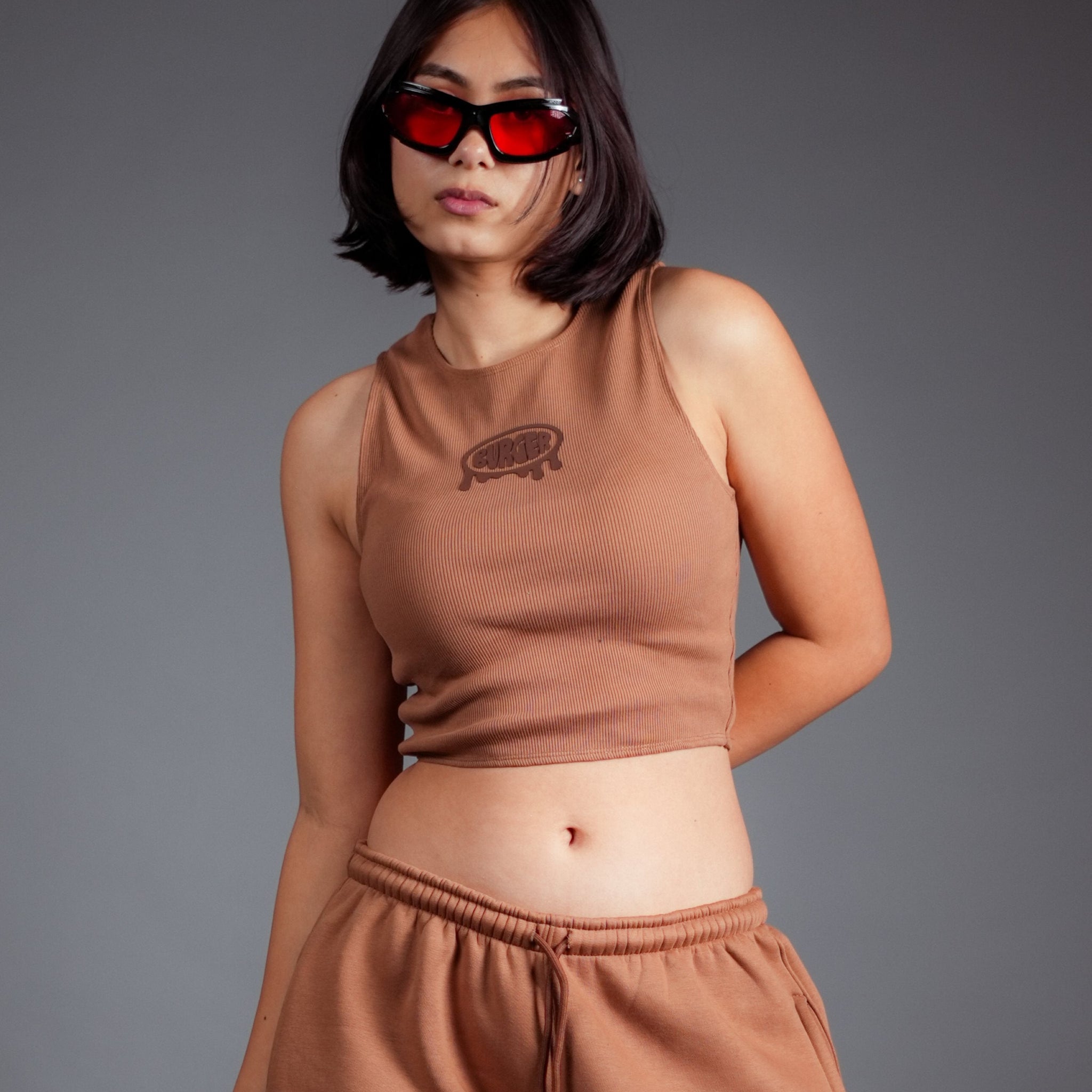 Mocha Mousse Juicy Logo Sleeveless Racer Tank For Women