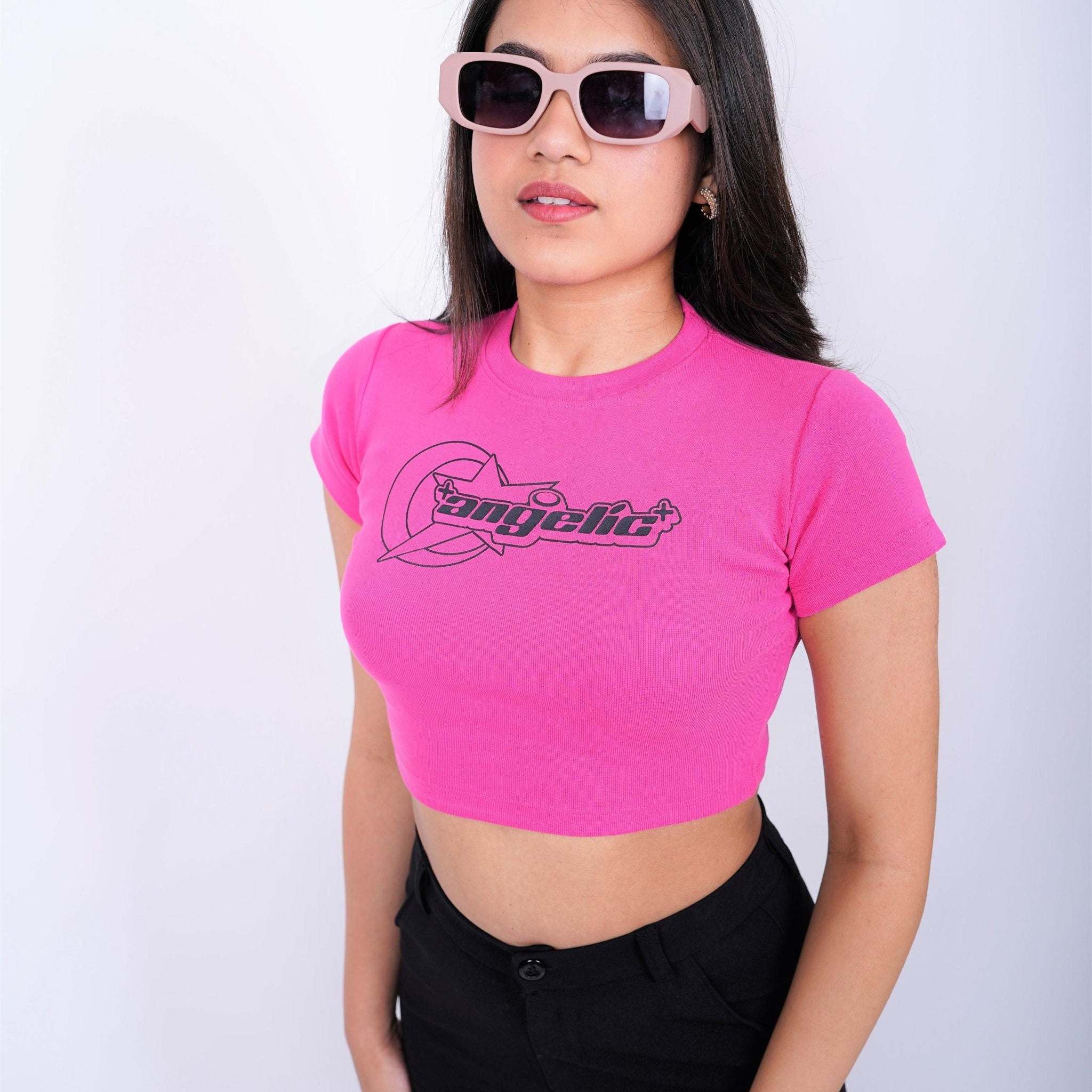 Angelic : Burger Bae Round Neck Crop Baby Tee For Women