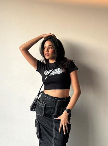 Ultra hyper : Burger Bae Round Neck Crop Baby Tee For Women