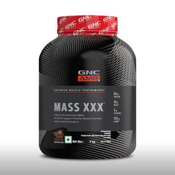 GNC AMP Mass XXX Gainer | Boosts Lean Muscle Gains | Amps Up Workout Results | Increases Strength & Endurance | USA Formulated | 50g Protein | 10g BCAA | 125g Carbs | 3g Creatine | Chocolate | 2 Kg