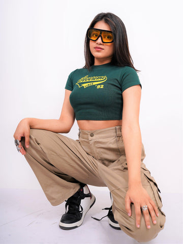 Awesome : Burger Bae Round Neck Crop Baby Tee For Women