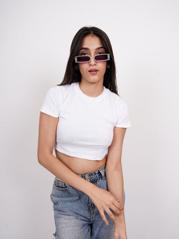 Basic : Burger Bae Round Neck Crop Baby Tee For Women