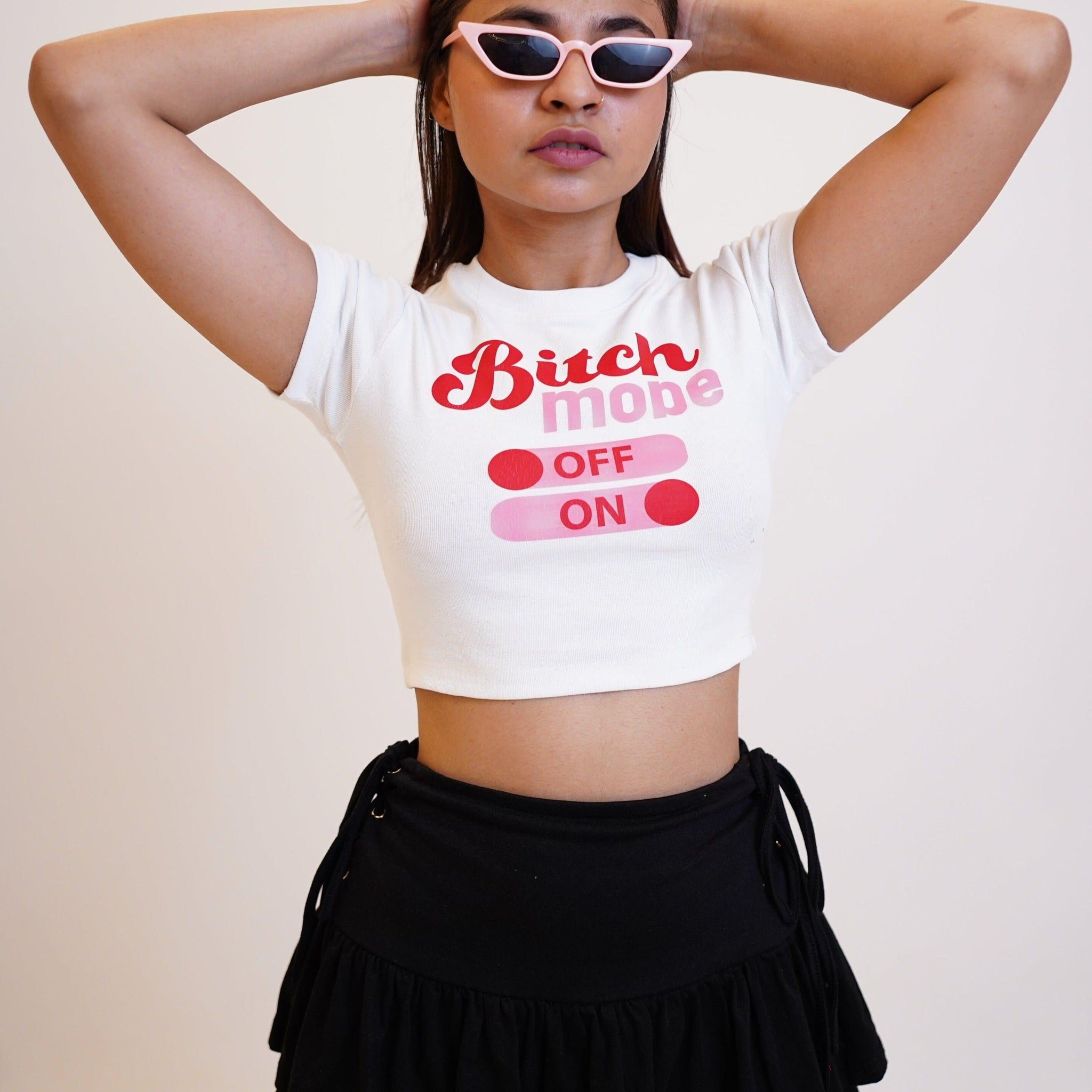 Bitch mode : Burger Bae Round Neck Crop Baby Tee For Women