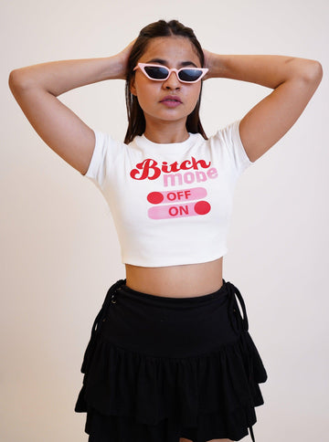 Bitch mode : Burger Bae Round Neck Crop Baby Tee For Women