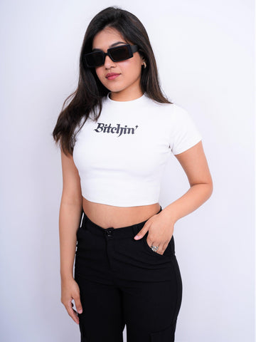 Bitchin : Burger Bae Round Neck Crop Baby Tee For Women