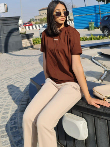 BOMBay Set Coffee Brown Beige (Tee+Irish Track) For Women