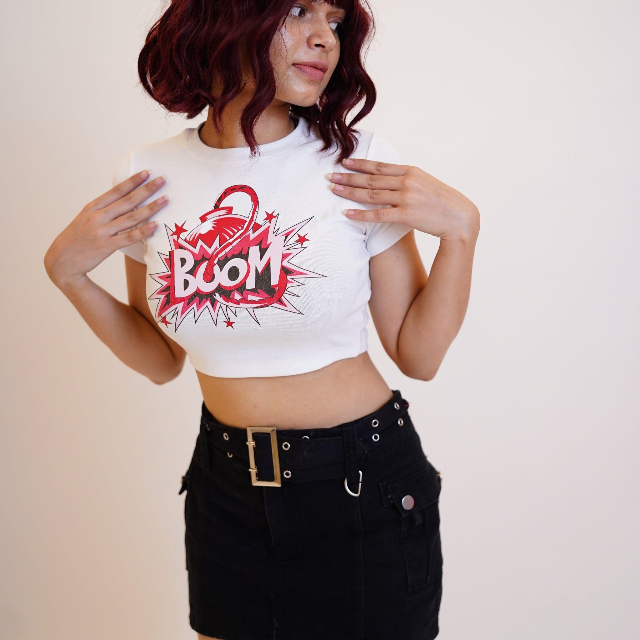 Boom : Burger Bae Round Neck Crop Baby Tee For Women