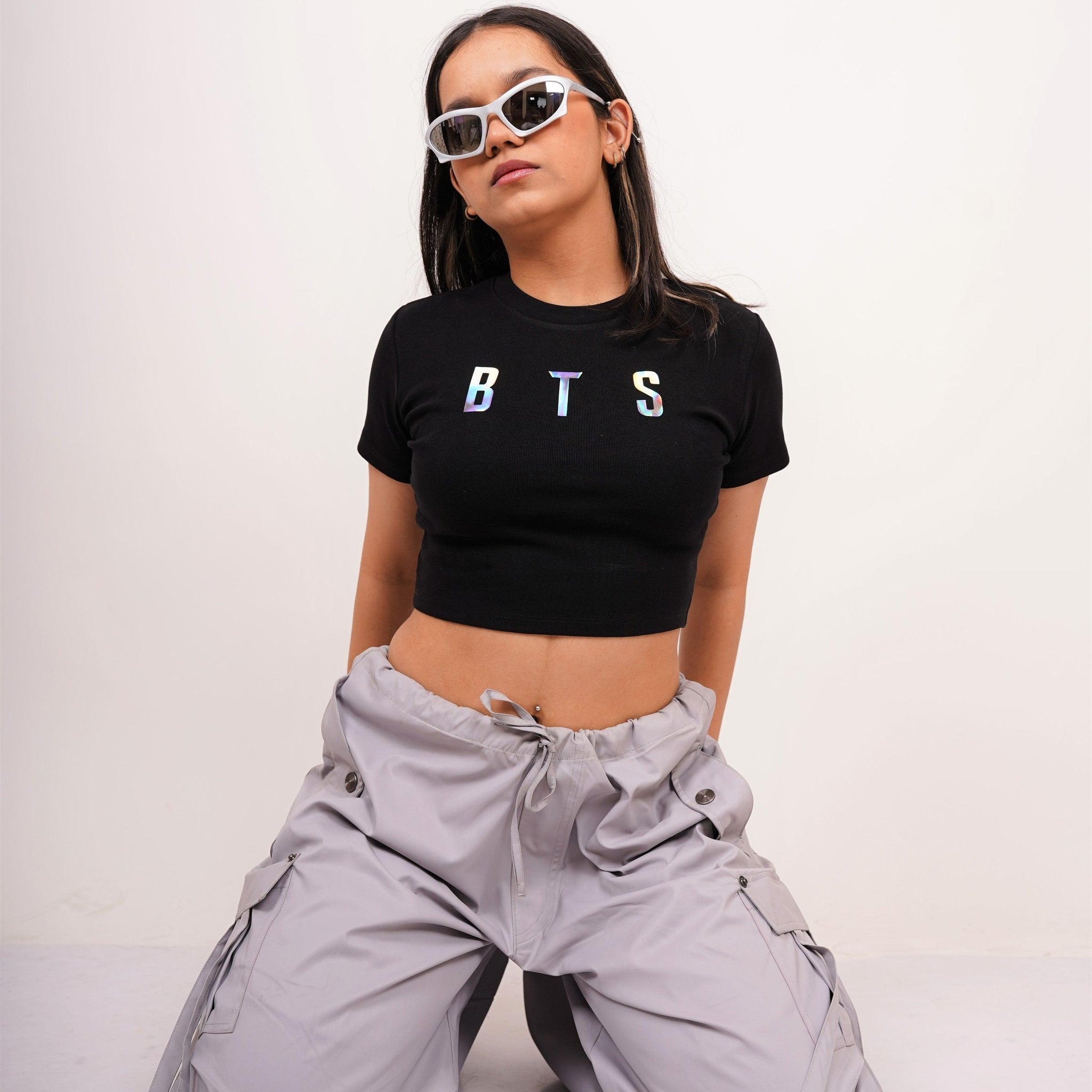 BTS : Burger Bae Round Neck Crop Baby Tee For Women