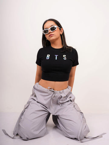 BTS : Burger Bae Round Neck Crop Baby Tee For Women