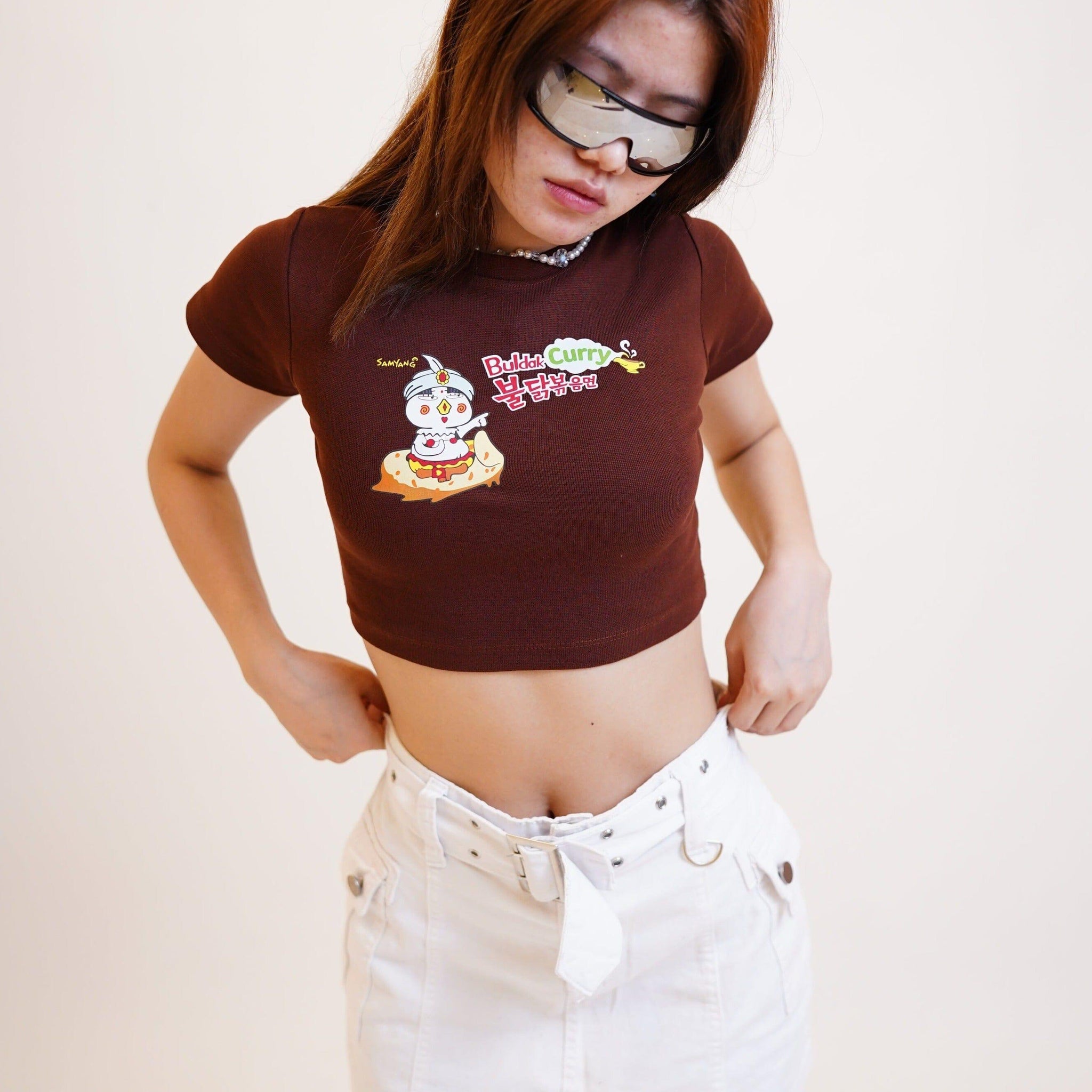 Buldak Ramen Curry : Burger Bae Round Neck Crop Baby Tee For Women