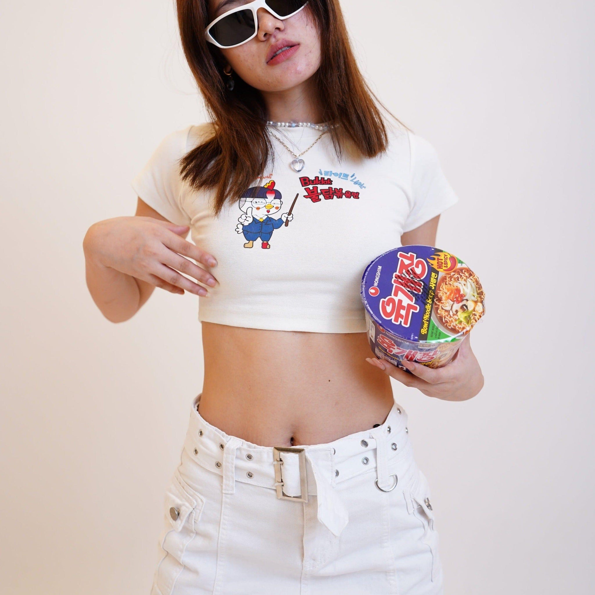 Buldak Ramen Light : Burger Bae Round Neck Crop Baby Tee For Women