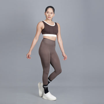 Chiclo Women's Brown Monochrome Set With Tights, Sports Bra & Socks