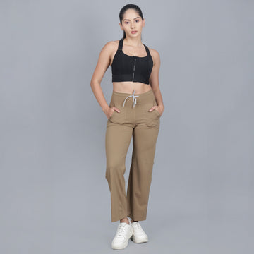 Chiclo Women's Brown Wide Leg Pants with Black Sports Bra